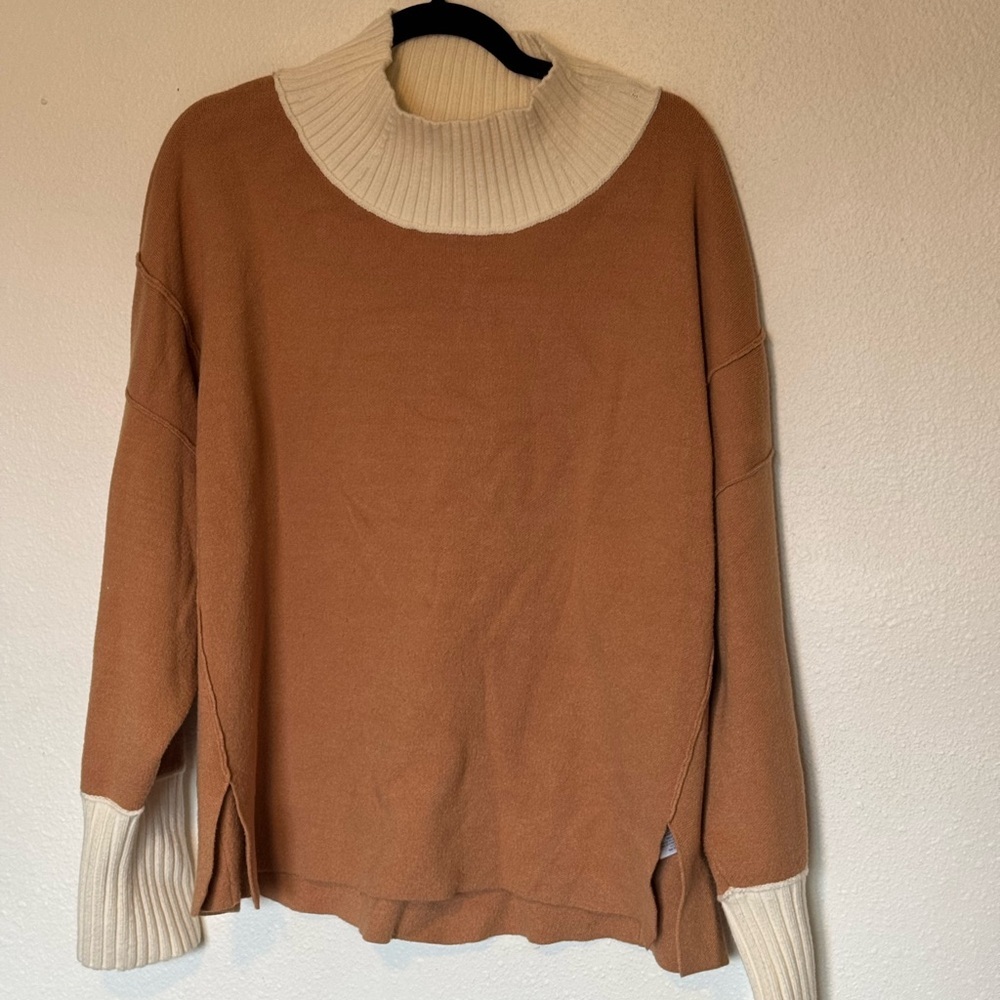 Maeve Brown and Cream Cowl Neck Sweater